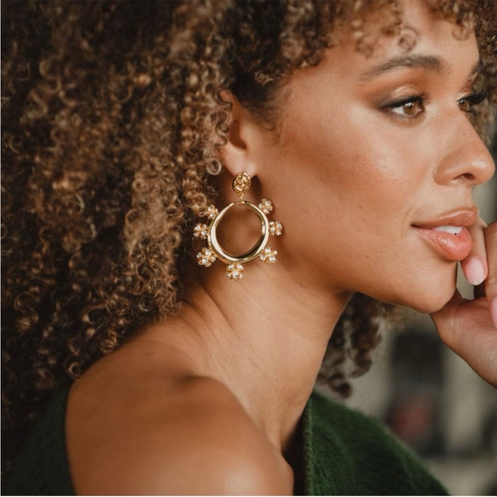 12th Tribe Rae Elegant Gold Rhinestone Embellished Orb Hoop Earrings